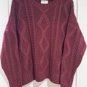 Princess Polly Cable Knit Crew Sweater - Wine